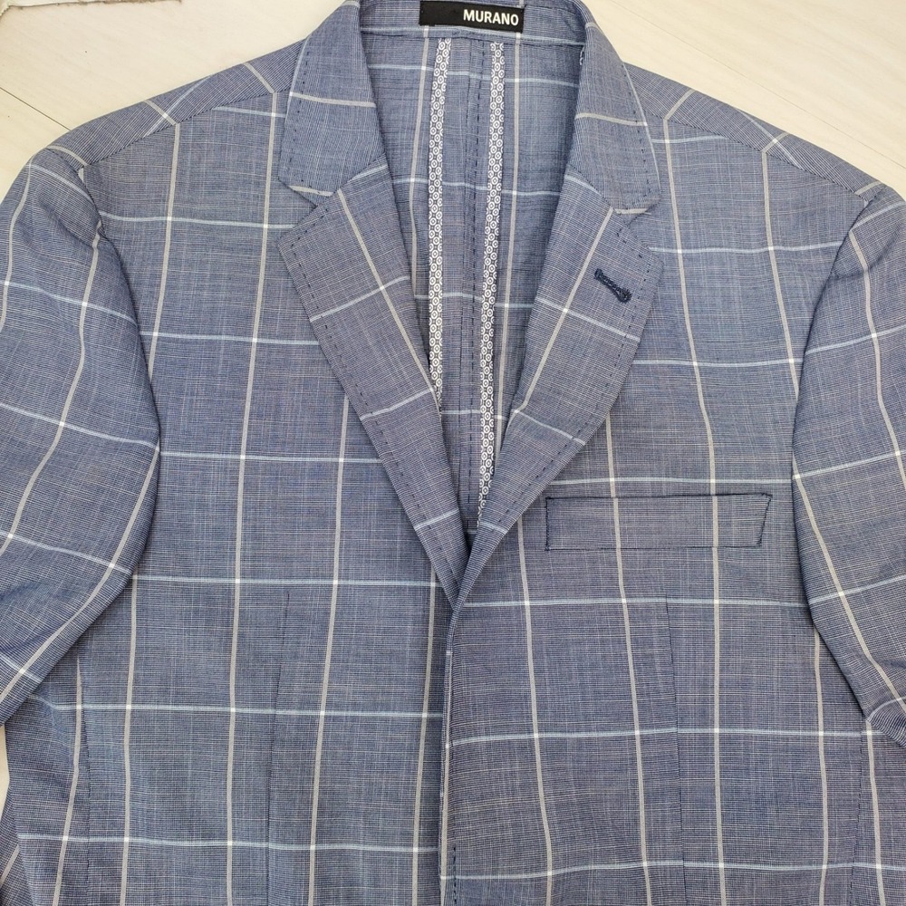 Murano Men Slim Fit Blue Windowpane‎ Plaid Blazer Size 36 S Classic Haberdashery